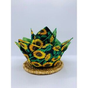 Microwave Bowl Cozy, Soup Bowl Size, Reversible, Sunflowers Green Gingham Print